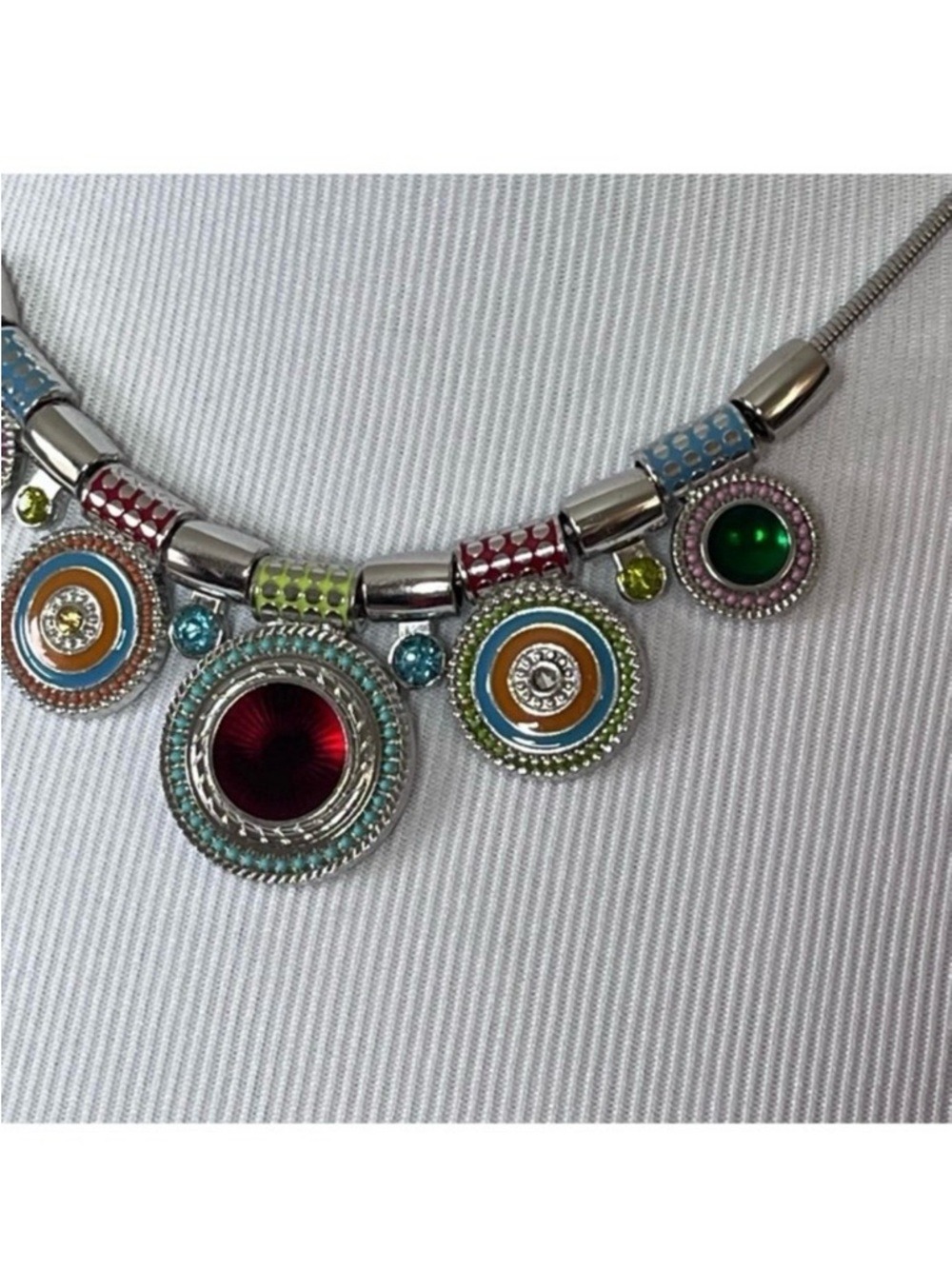 Boho Silver Tone Colorful Crystal Enamel Multi Pendant Necklace - Picture 6 of 9